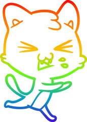 rainbow gradient line drawing cartoon cat hissing