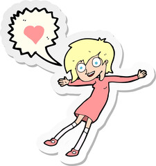 sticker of a cartoon woman in love