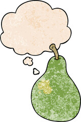 cartoon pear and thought bubble in grunge texture pattern style