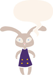 cute cartoon rabbit and speech bubble in retro style