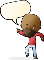 cartoon worried old man pointing with speech bubble