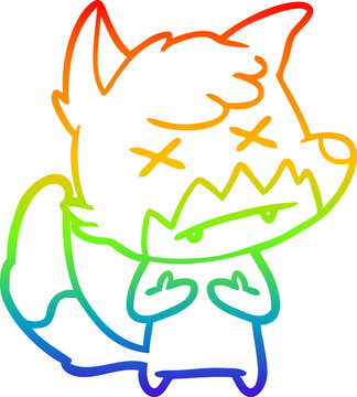 recommend clip art: rainbow gradient line drawing cartoon cross eyed fox