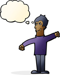 cartoon vampire man with thought bubble