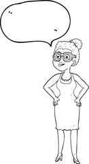 speech bubble cartoon woman wearing glasses