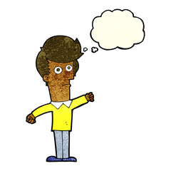 cartoon man punching with thought bubble