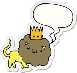cartoon lion and crown and speech bubble sticker