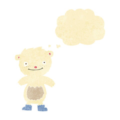 cartoon teddy polar bear wearing boots with thought bubble