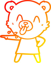 warm gradient line drawing rude cartoon bear pointing
