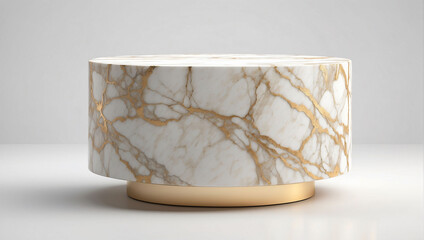3D rendering of Round marble Pedestal, Podium for display product on the white floor. Pedestal can be used for commercial advertising, Isolated on white background, Product Presentation, illustration.