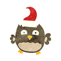 retro cartoon owl wearing christmas hat