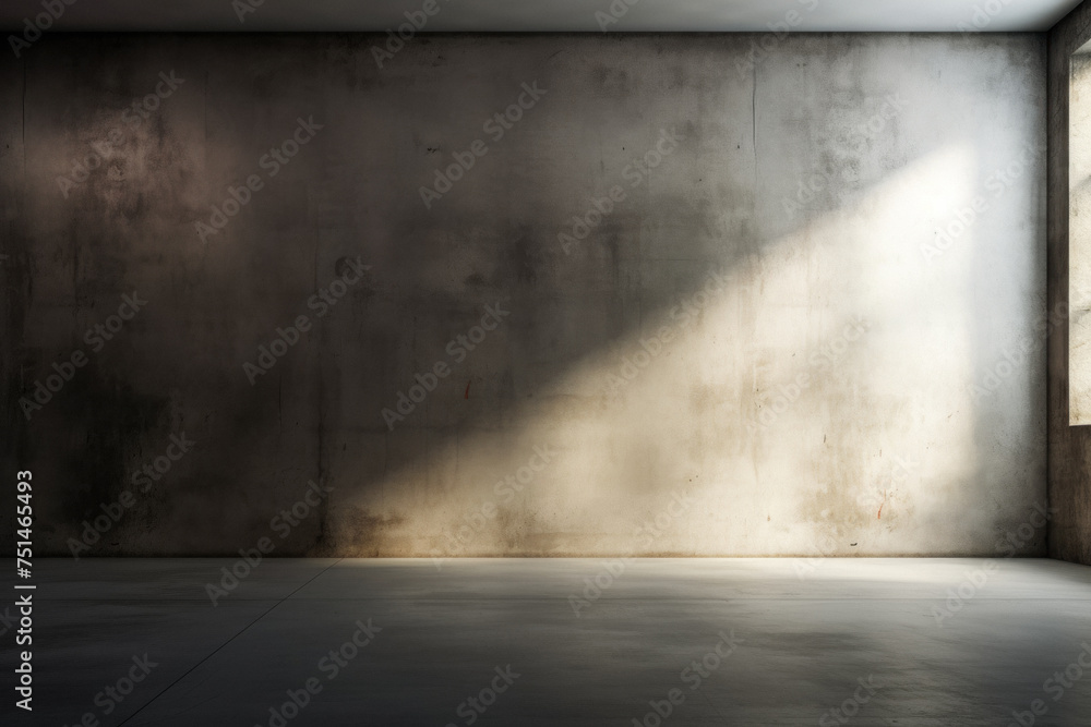 Wall mural Light and shadows on raw concrete wall surface in minimalist space