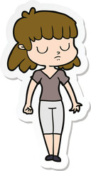 sticker of a cartoon indifferent woman