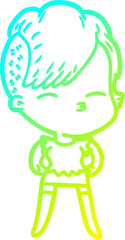 cold gradient line drawing cartoon squinting girl