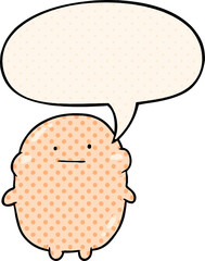 cute fat cartoon human and speech bubble in comic book style