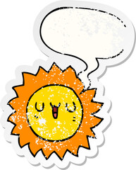 cartoon sun and speech bubble distressed sticker