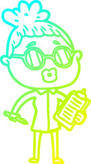cold gradient line drawing cartoon manager woman wearing spectacles