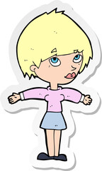 sticker of a cartoon woman with open arms
