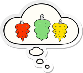 cartoon christmas decorations and thought bubble as a printed sticker