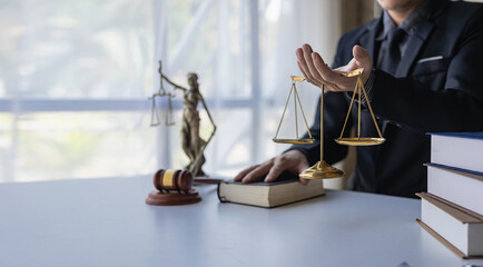 The weighing scale of justice Lawyer behind the scenes, law, justice, jurisdiction concept, judge,...