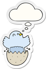 cartoon hatching chicken and thought bubble as a printed sticker