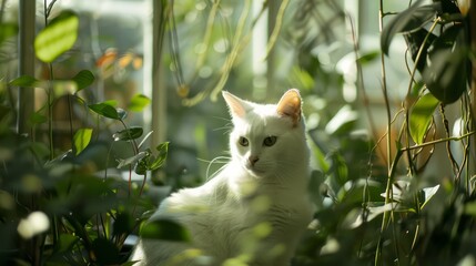White cat inside the Greenhouse