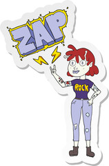 sticker of a cartoon alien rock fan girl