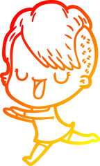 warm gradient line drawing cute cartoon girl with hipster haircut