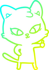 cold gradient line drawing cute cartoon cat