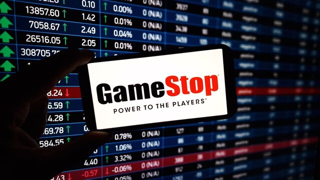 Konskie, Poland - March 03, 2024: GameStop company logo displayed on mobile phone