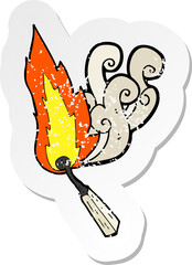 retro distressed sticker of a cartoon burning match