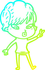 cold gradient line drawing cartoon woman