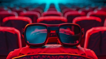 3d vr glasses on movie theater seat inside cinema