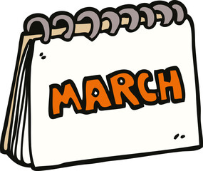 cartoon doodle calendar showing month of march