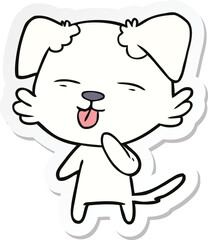sticker of a cartoon dog sticking out tongue