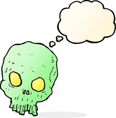 cartoon spooky skull with thought bubble