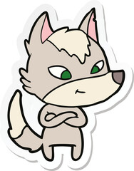 sticker of a friendly cartoon wolf