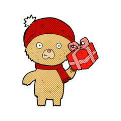 cartoon christmas teddy bear with present