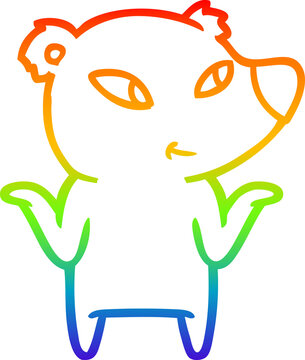 recommend clip art: rainbow gradient line drawing cute cartoon bear shrugging shoulders