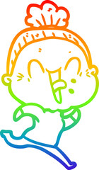 rainbow gradient line drawing cartoon happy old woman