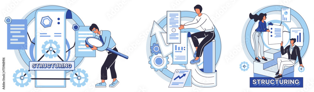 Poster workflow vector illustration. the organizations success depends on strategic project management and 