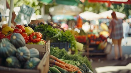 Regional organic shop / farmers market, vegetarian, vegan food background - Fresh healthy vegetables in wooden boxes on table
