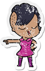 distressed sticker of a happy cartoon girl