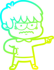 cold gradient line drawing annoyed cartoon boy
