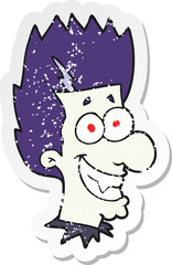 retro distressed sticker of a cartoon grinning vampire