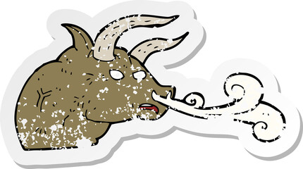 retro distressed sticker of a cartoon bull head