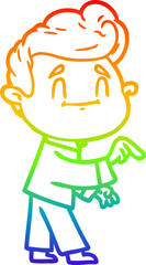rainbow gradient line drawing happy cartoon man making point