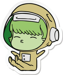 sticker of a cartoon curious astronaut