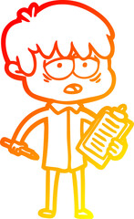 warm gradient line drawing cartoon exhausted boy