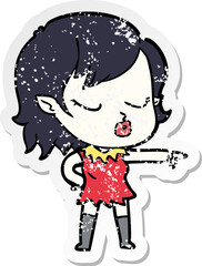 distressed sticker of a cute cartoon vampire girl