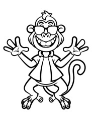 Cute Little Monkey Cartoon Characters wearing sunglasses and summer shirt. Best for outline, logo, and coloring book with summer themes